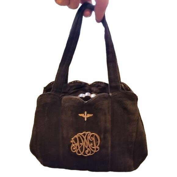 1940s Black Cord Purse With WWII Aviation Cadet Pin and Monogram Initials Pin - Picture 14 of 16